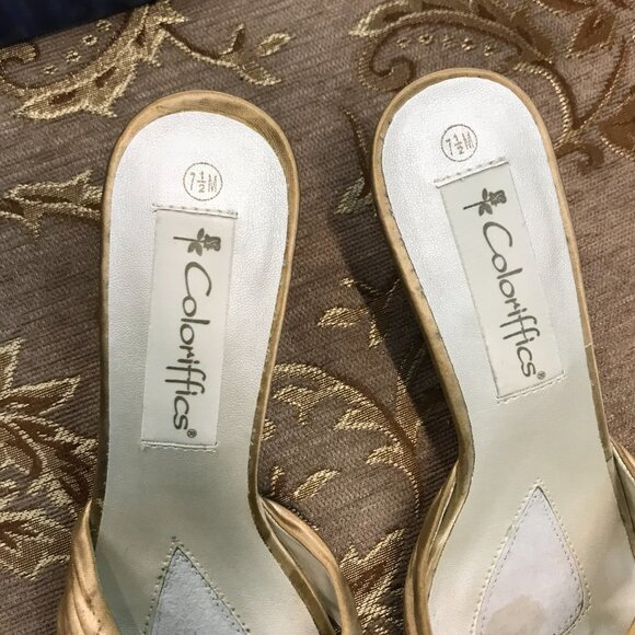 Gold-Dyed Satin Wedge Sandal, Formal Pump Wedding Shoe Comfortable - Picture 5 of 16